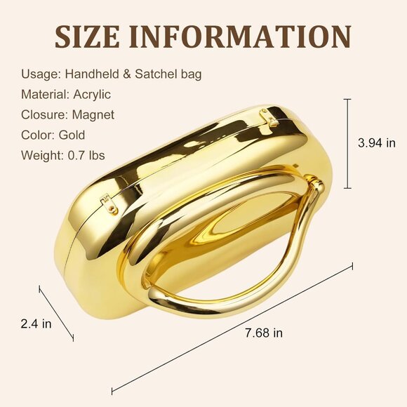 Women's Gold Acrylic Zipper Magnetic Closure Shoulder Wedding Crossbody Clutch - Picture 5 of 6
